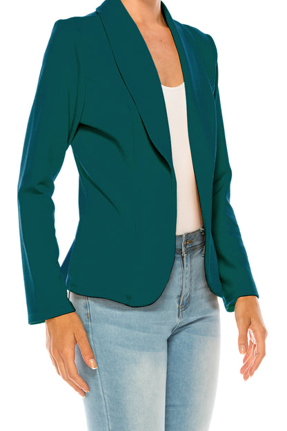 Women's Casual Solid Office Work Wear Long Sleeve Fitted Open Front Blazer Jacket