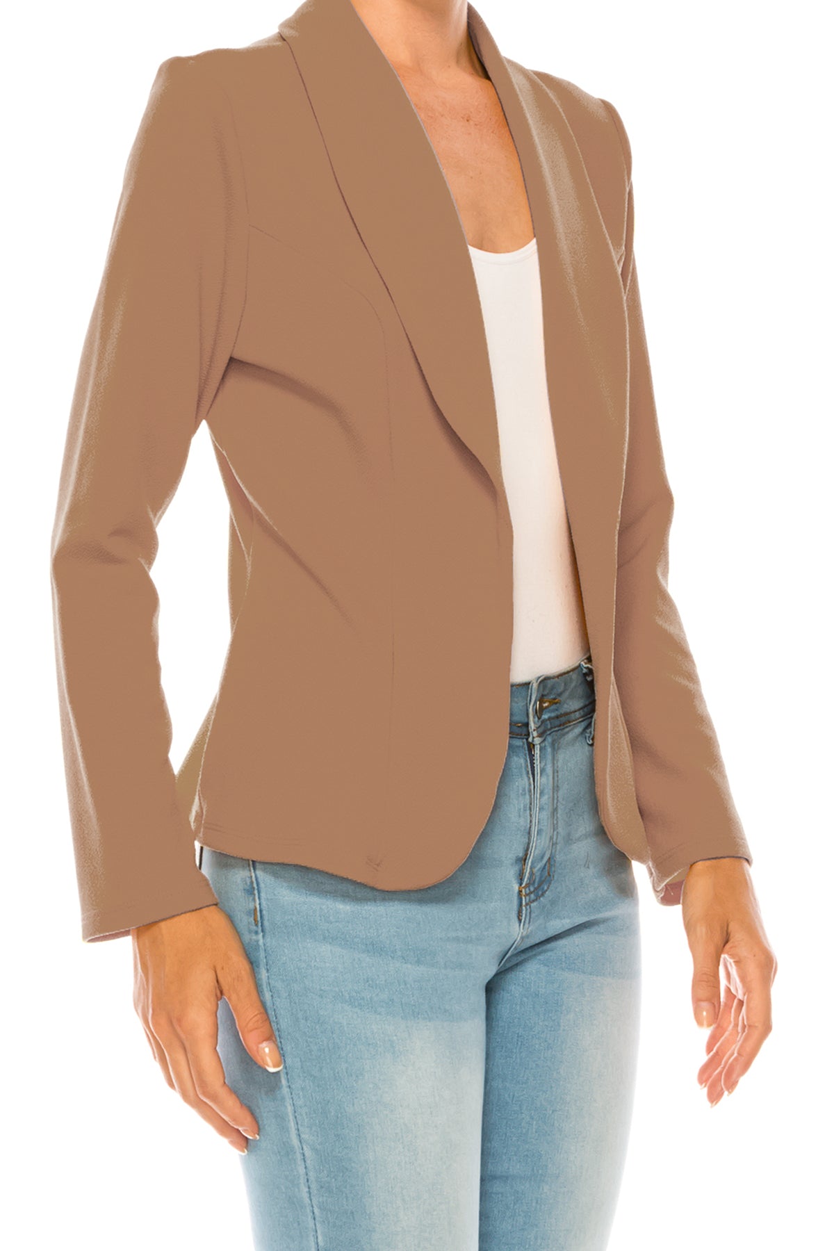 Women's Casual Solid Office Work Wear Long Sleeve Fitted Open Front Blazer Jacket