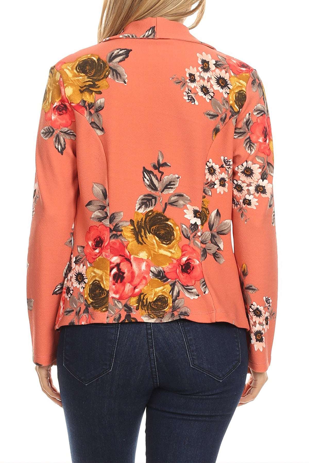 Women's Casual Floral Print Fitted Open Front Long Sleeves Office Blazer Jacket