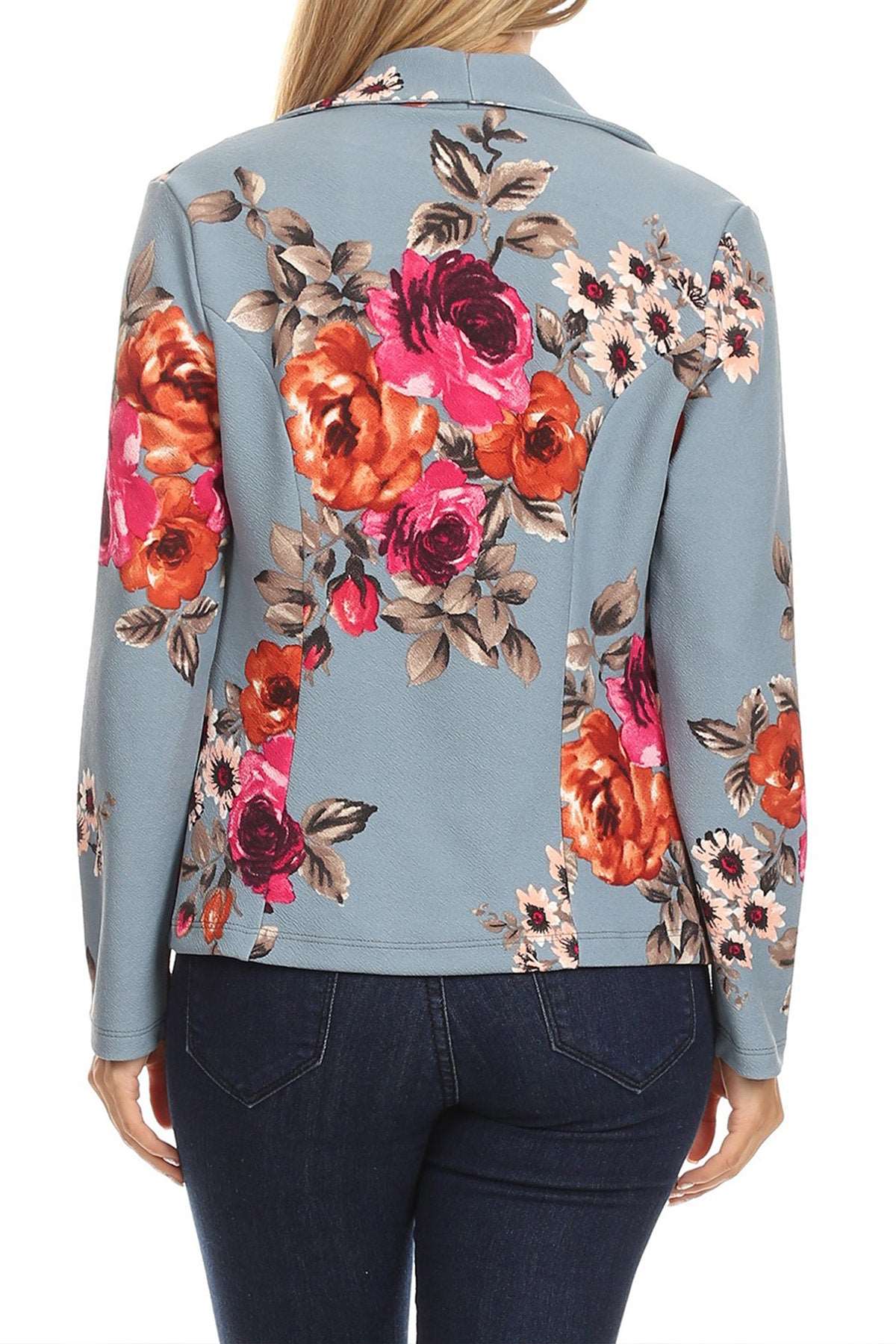 Women's Casual Floral Print Fitted Open Front Long Sleeves Office Blazer Jacket