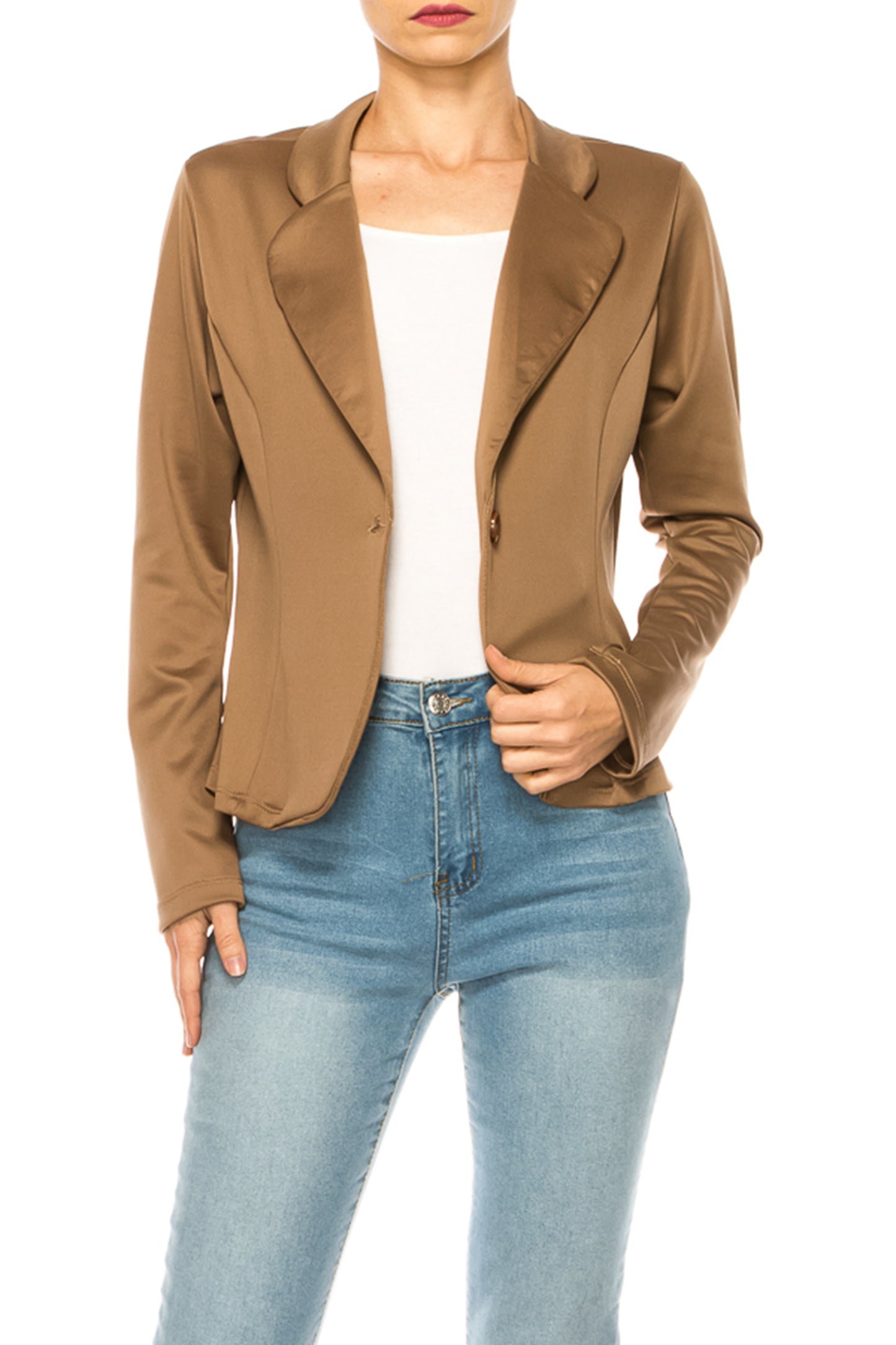 Women's Solid Blazer with Single Button Closure