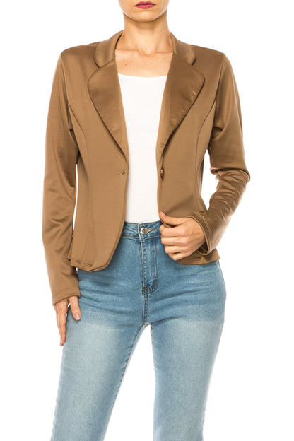 Women's Solid Blazer with Single Button Closure