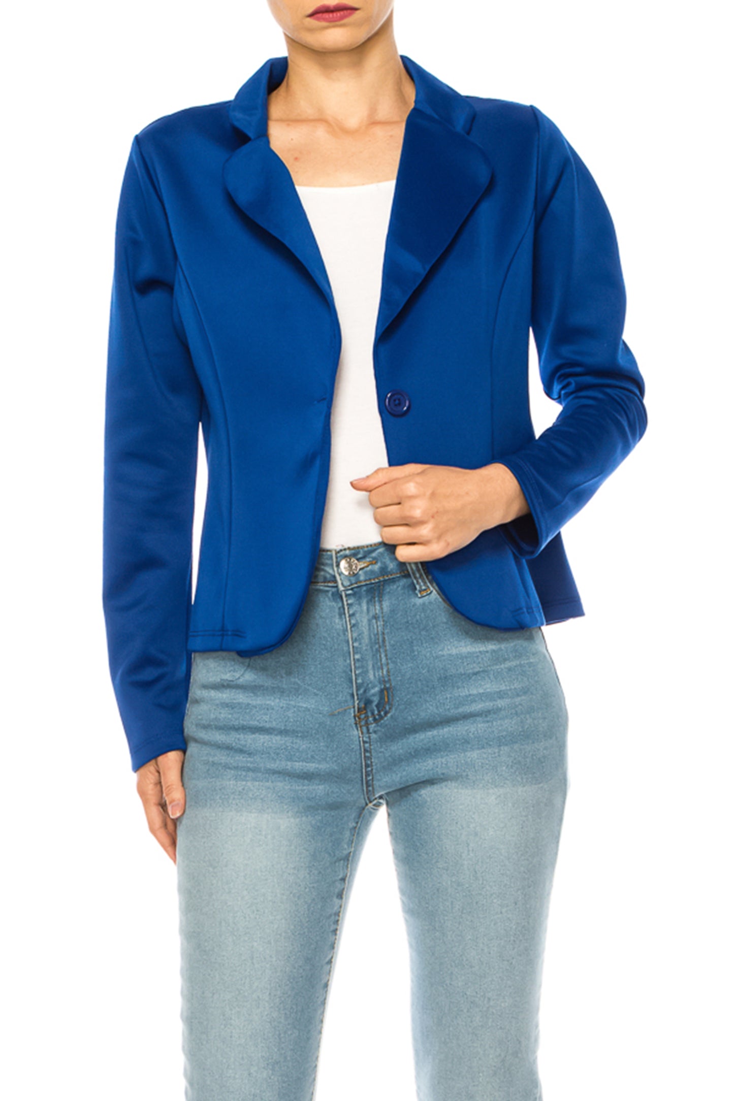 Women's Solid Blazer with Single Button Closure