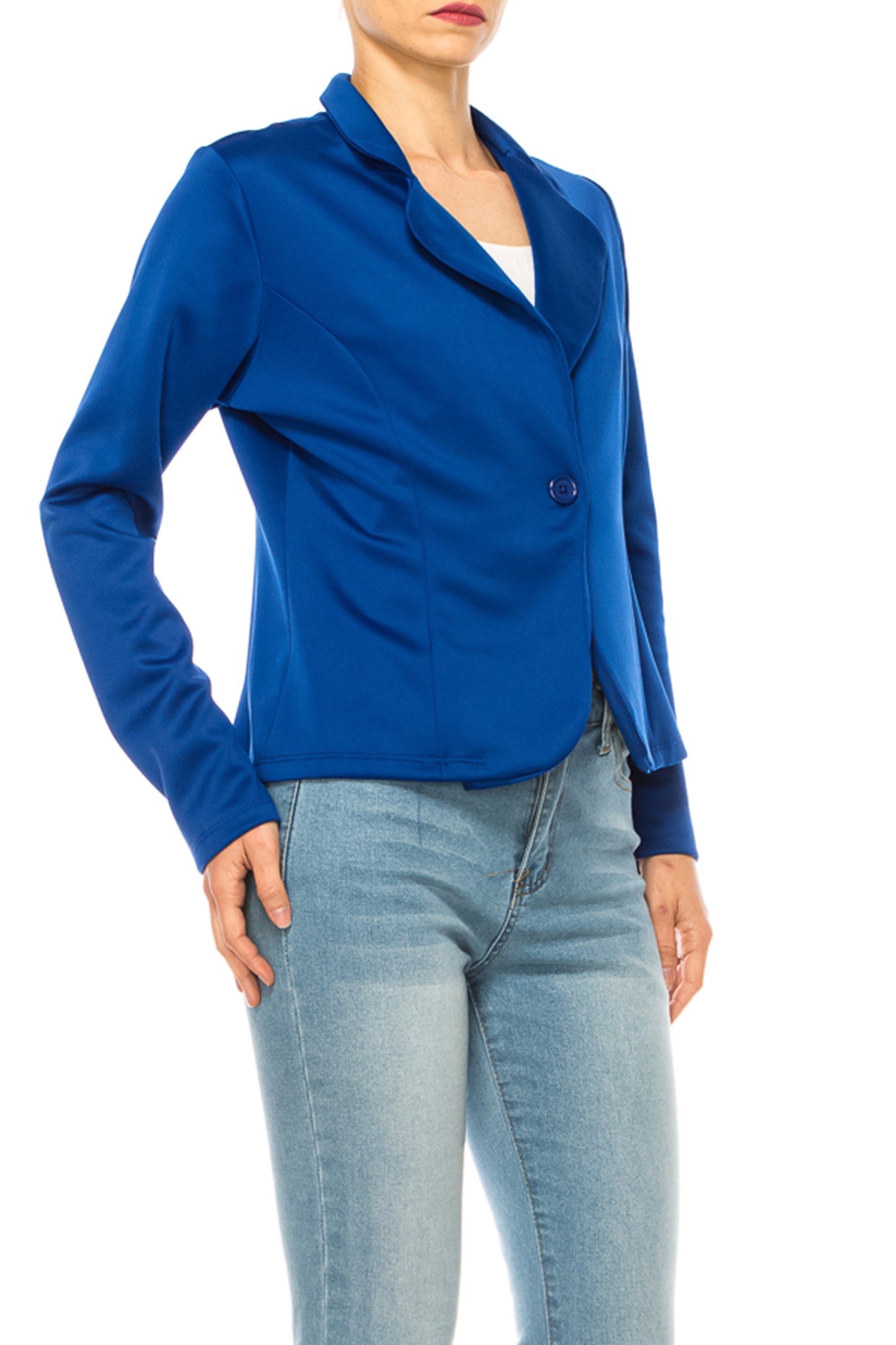 Women's Solid Blazer with Single Button Closure