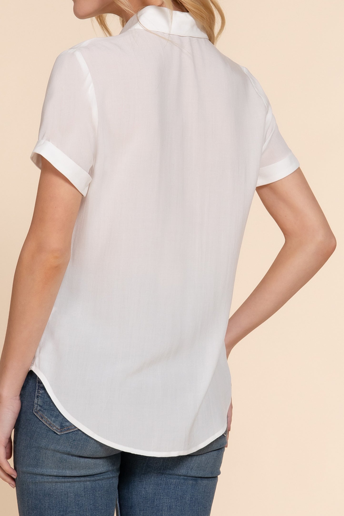 Women's Casual Short Sleeve Button-Down Blouse Shirt