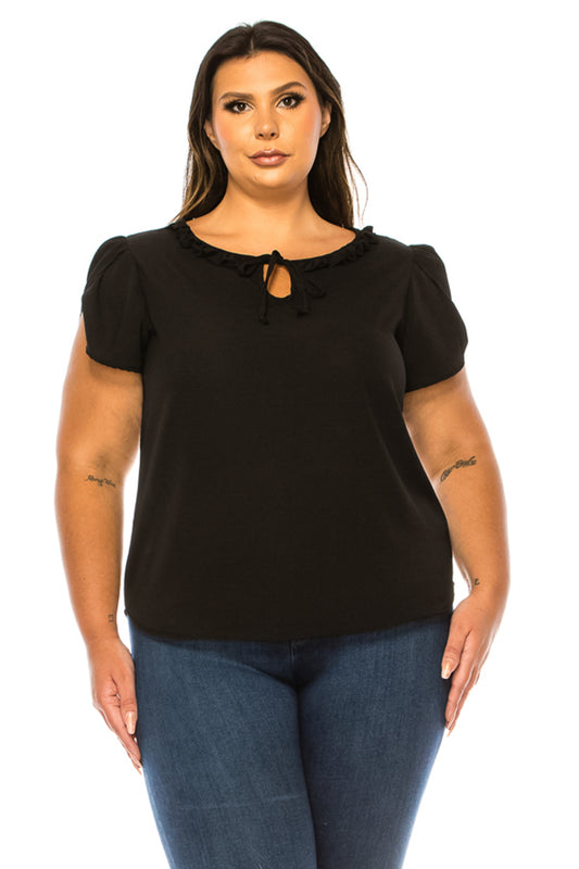 Women's Plus Size Solid Overlapping Short Sleeve Top