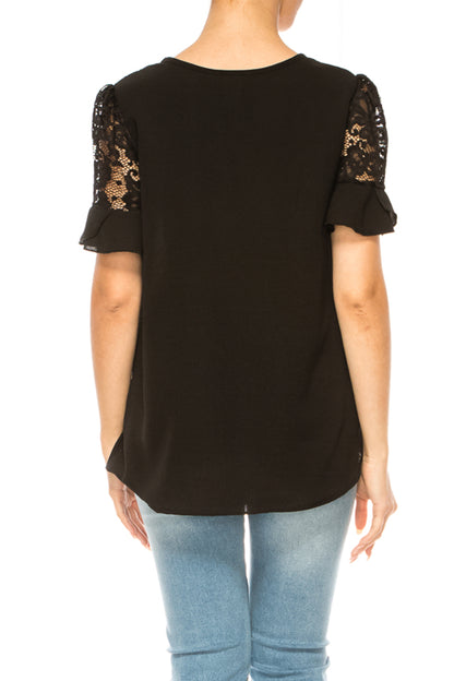 Women's Classic Solid Top with Lace Accent  Casual and Elegant