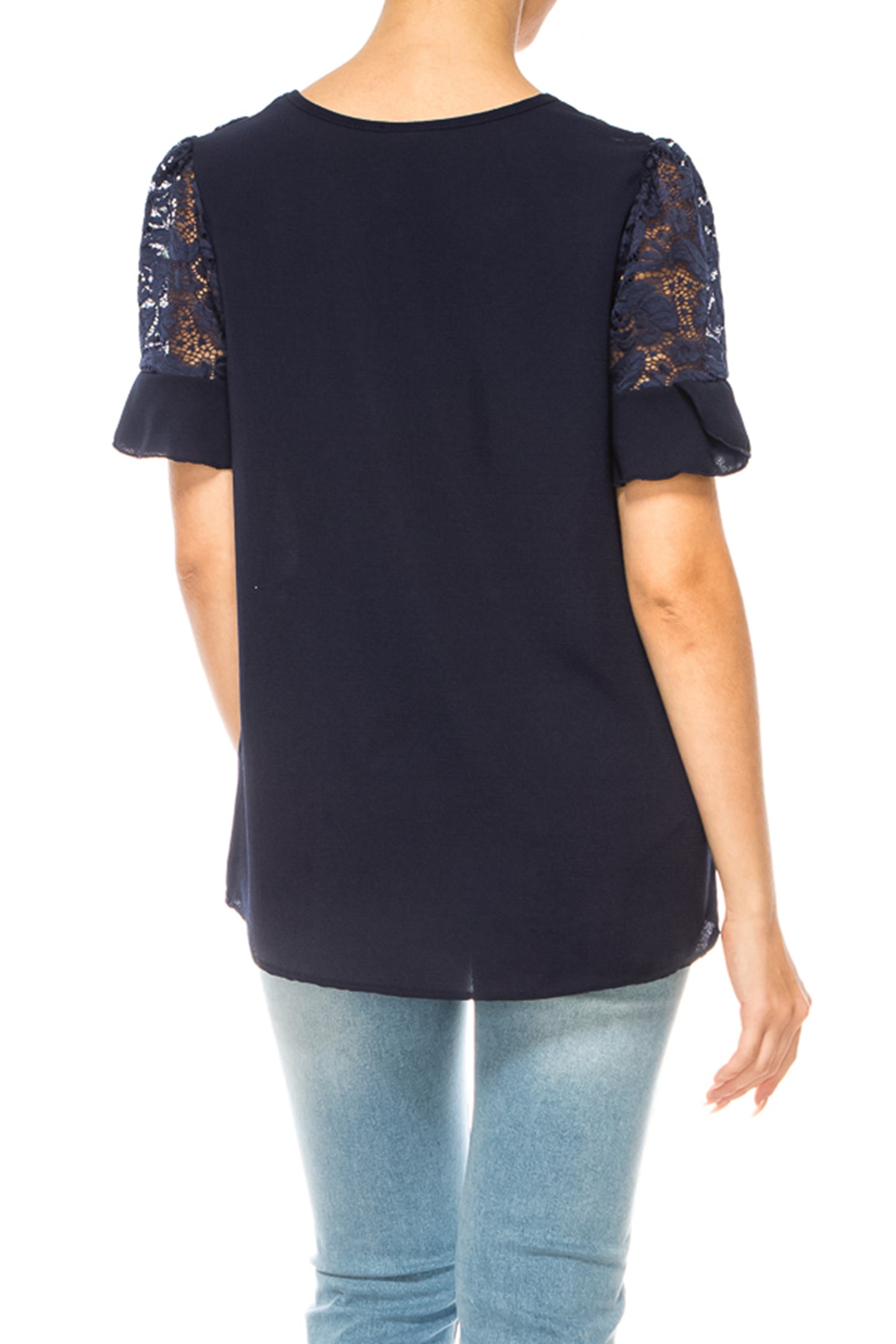 Women's Classic Solid Top with Lace Accent  Casual and Elegant