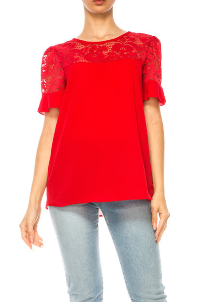 Women's Classic Solid Top with Lace Accent  Casual and Elegant