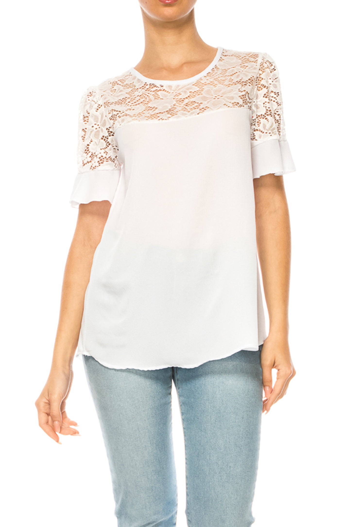 Women's Classic Solid Top with Lace Accent  Casual and Elegant