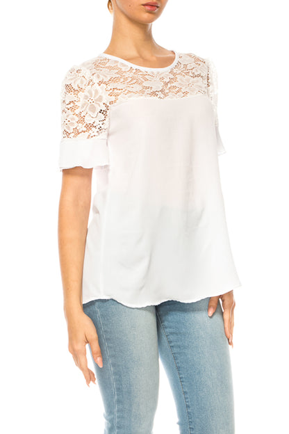 Women's Classic Solid Top with Lace Accent  Casual and Elegant