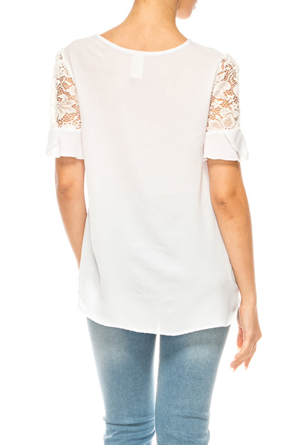 Women's Classic Solid Top with Lace Accent  Casual and Elegant