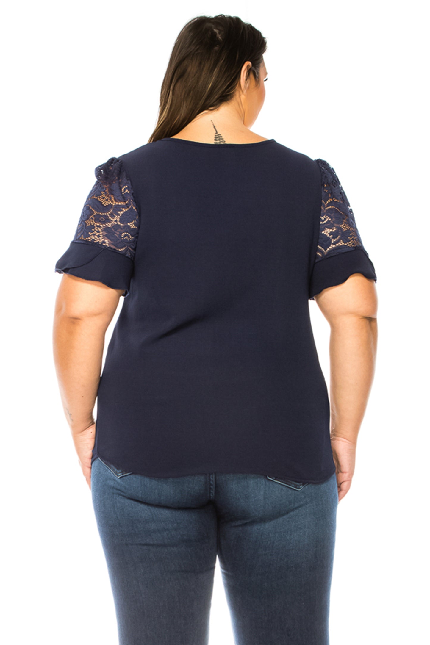 Women's Plus Size Classic Solid Top with Lace Accent - Casual and Elegant