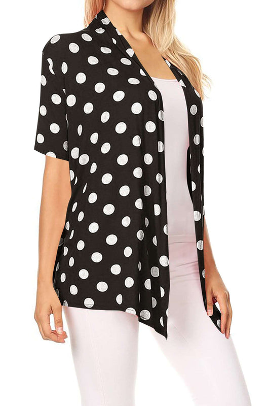 Women's Basic Short Sleeves Loose Fit Casual Comfy Open Front Polka Dot Summer Cardigan