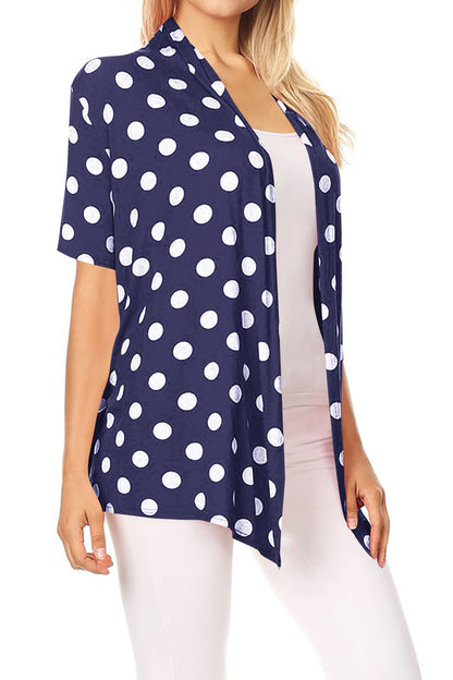 Women's Basic Short Sleeves Loose Fit Casual Comfy Open Front Polka Dot Summer Cardigan