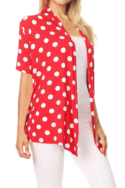 Women's Basic Short Sleeves Loose Fit Casual Comfy Open Front Polka Dot Summer Cardigan