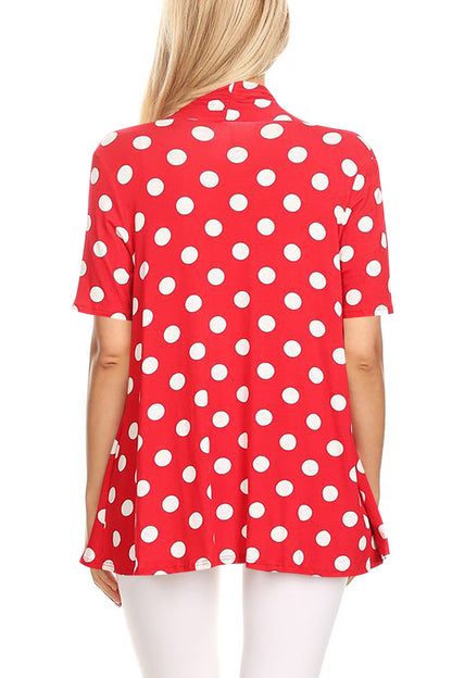 Women's Basic Short Sleeves Loose Fit Casual Comfy Open Front Polka Dot Summer Cardigan