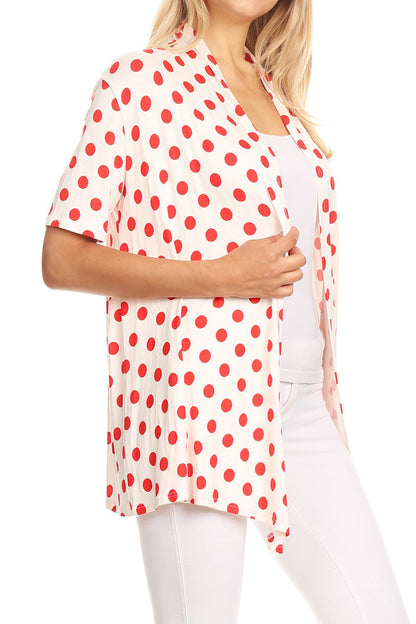 Women's Basic Short Sleeves Loose Fit Casual Comfy Open Front Polka Dot Summer Cardigan