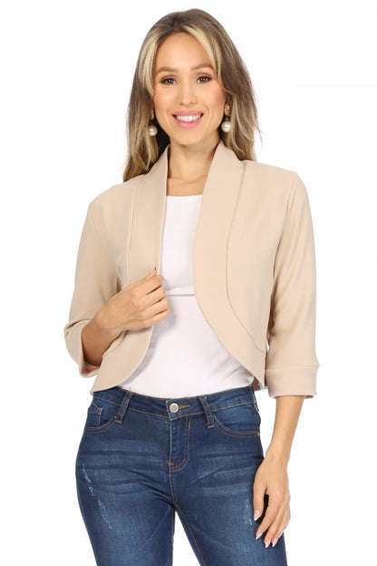 Women's Casual 3/4 Sleeve Bolero Open Front Cardigan Work Office Blazer