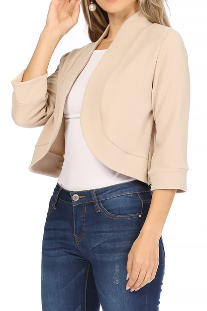 Women's Casual 3/4 Sleeve Bolero Open Front Cardigan Work Office Blazer