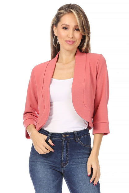 Women's Casual 3/4 Sleeve Bolero Open Front Cardigan Work Office Blazer