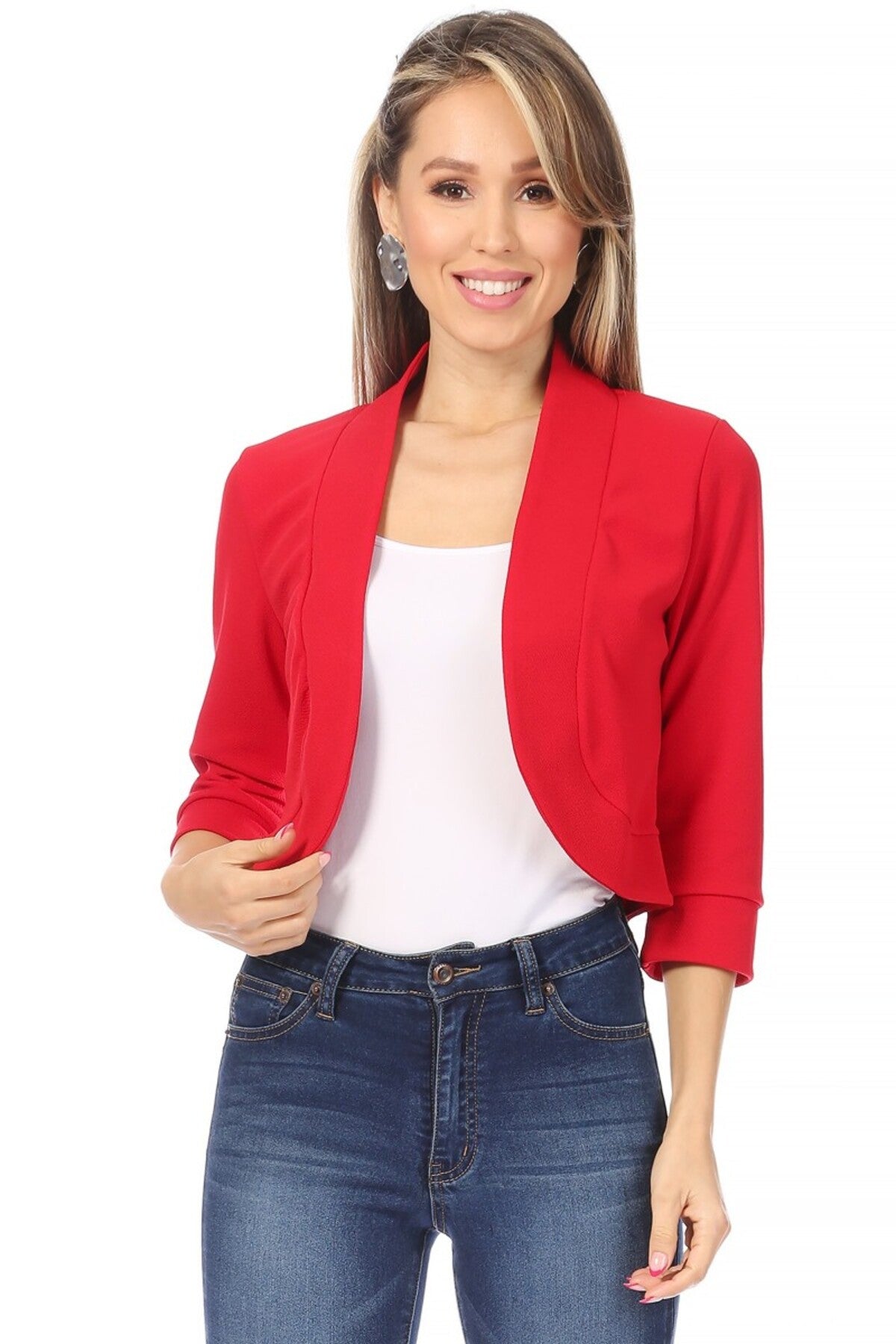 Women's Casual 3/4 Sleeve Bolero Open Front Cardigan Work Office Blazer