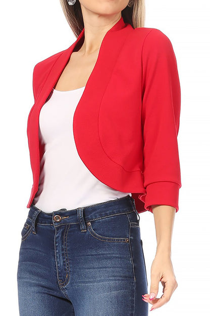 Women's Casual 3/4 Sleeve Bolero Open Front Cardigan Work Office Blazer