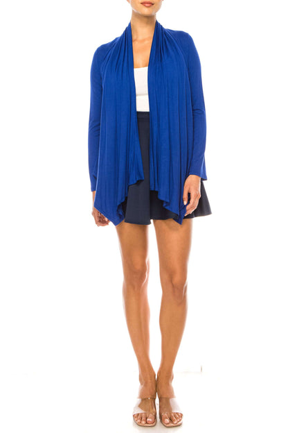 Women's Asymmetric Hem Cardigan with Draped Neck and Open Front