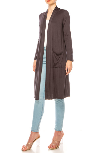 Women's Casual Relexed Fit Side Pockets Long Cardigan