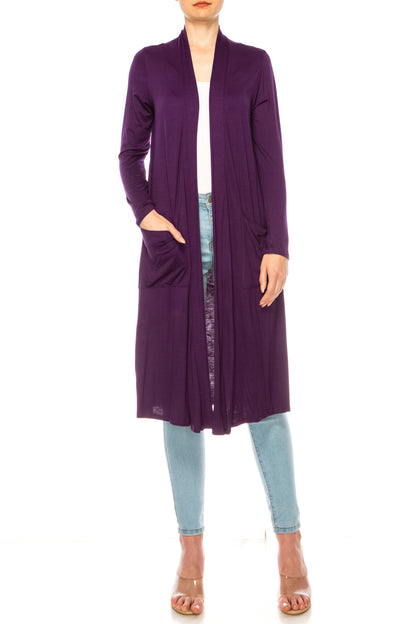 Women's Casual Relexed Fit Side Pockets Long Cardigan