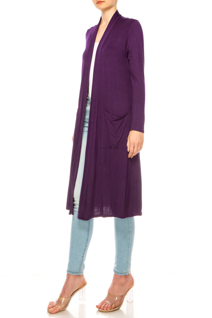 Women's Casual Relexed Fit Side Pockets Long Cardigan