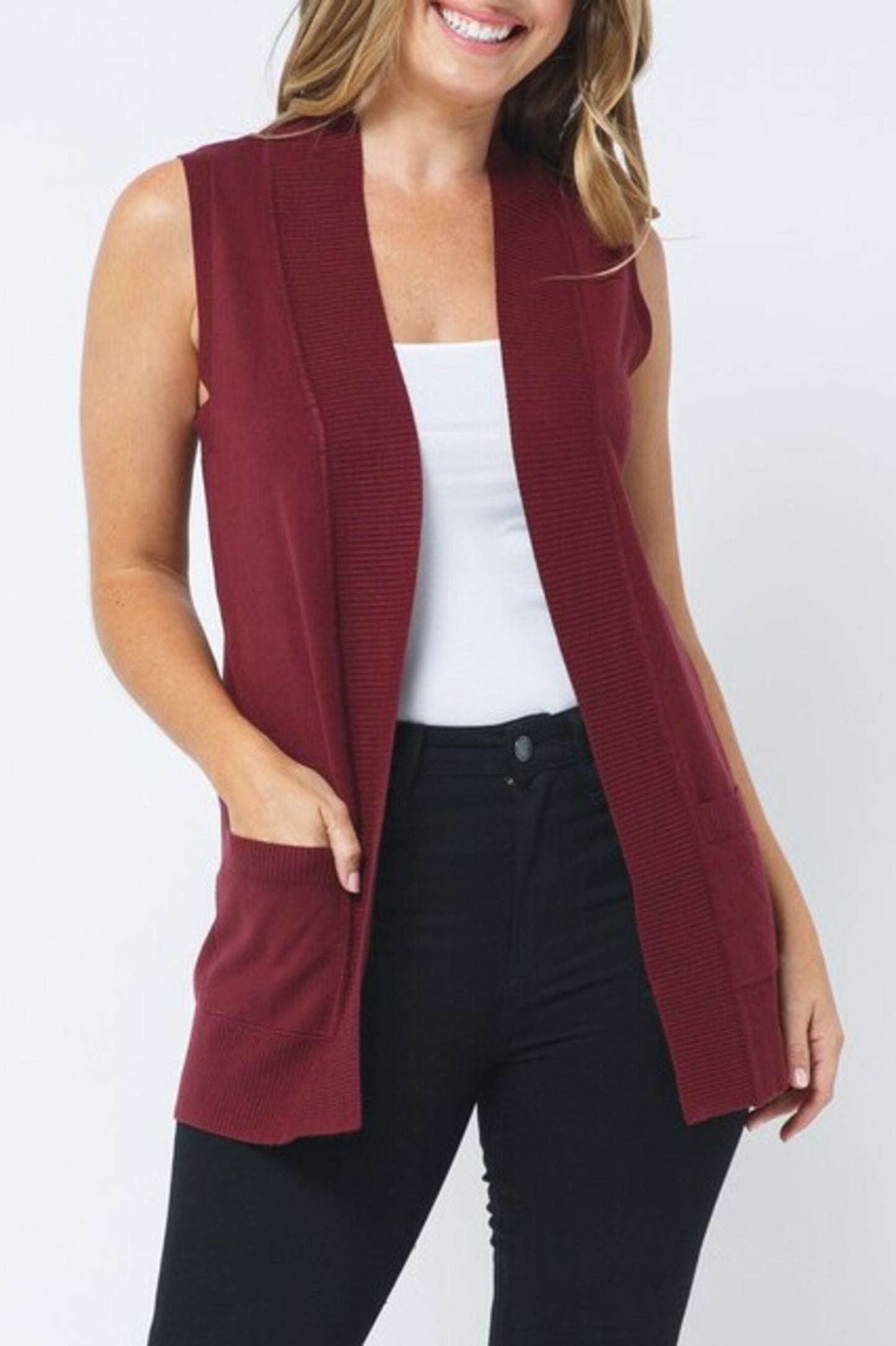 Women's Open Front Sleeveless Cardigan