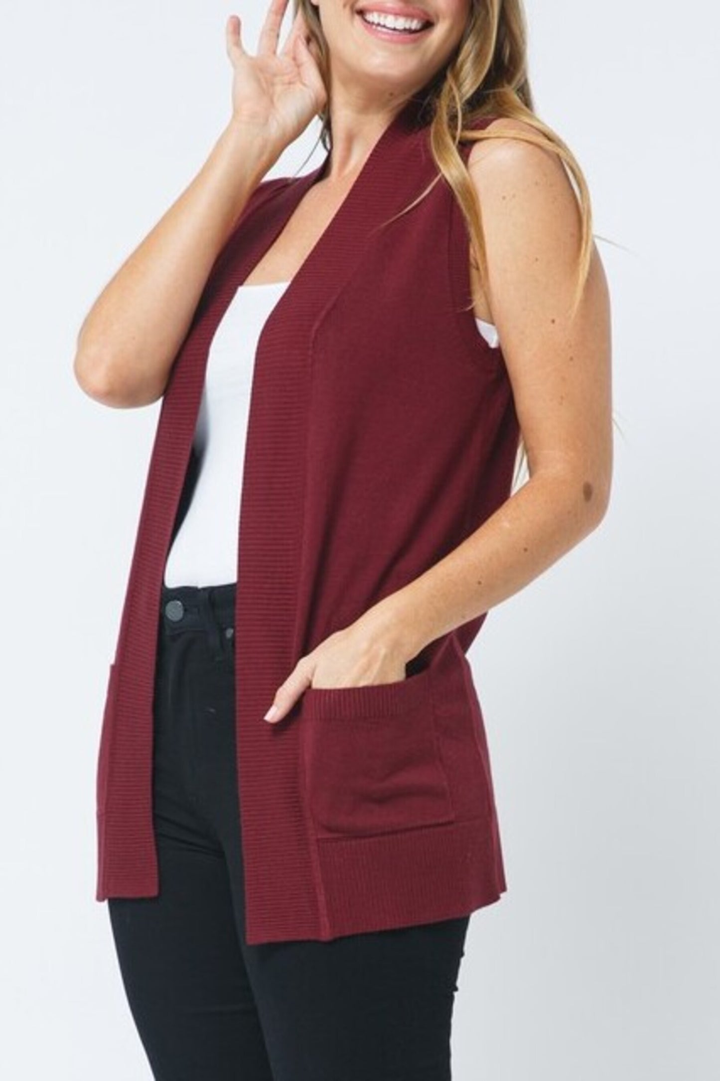 Women's Open Front Sleeveless Cardigan