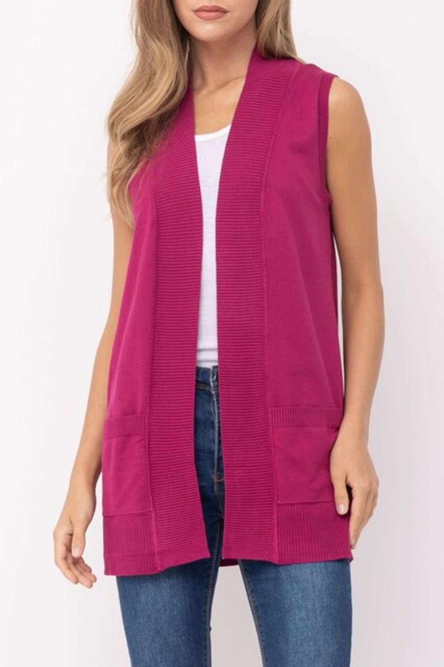 Women's Open Front Sleeveless Cardigan