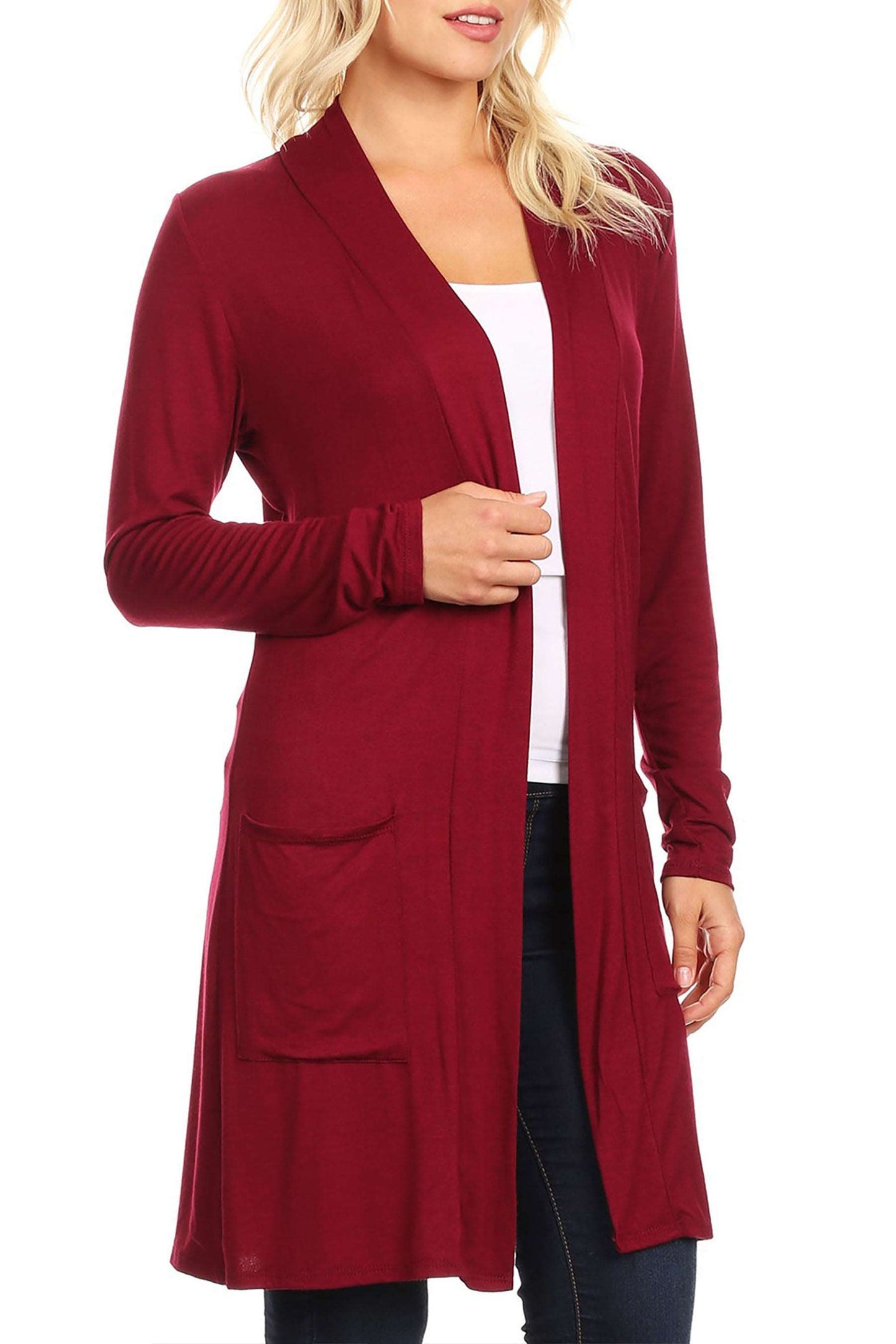 Women's Casual Open Front Basic Long Sleeves Side Pockets Solid Cardigan