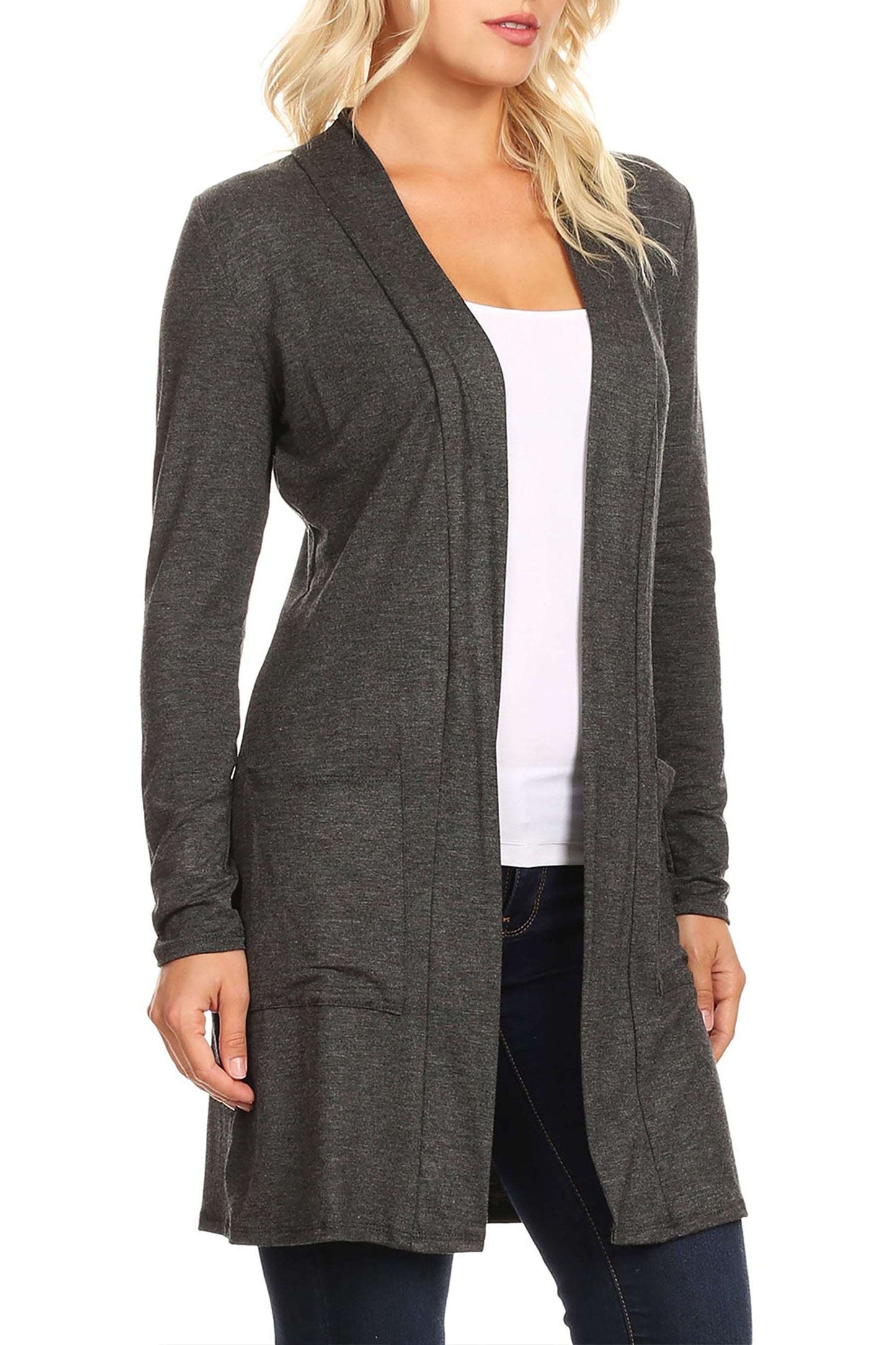 Women's Casual Open Front Basic Long Sleeves Side Pockets Solid Cardigan