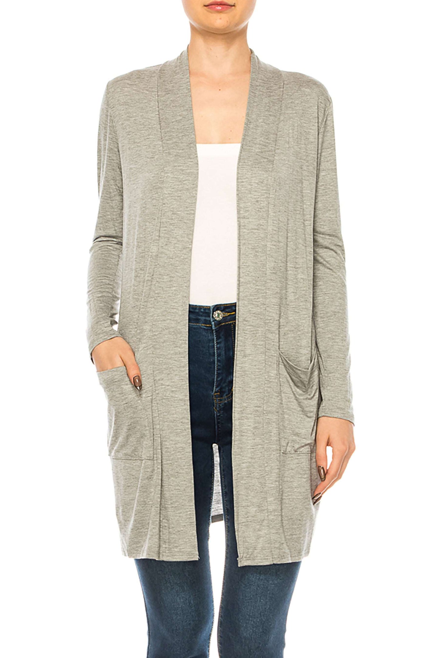 Women's Casual Open Front Basic Long Sleeves Side Pockets Solid Cardigan