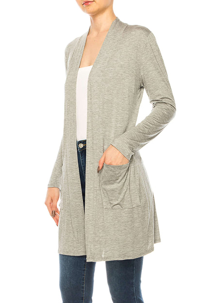 Women's Casual Open Front Basic Long Sleeves Side Pockets Solid Cardigan