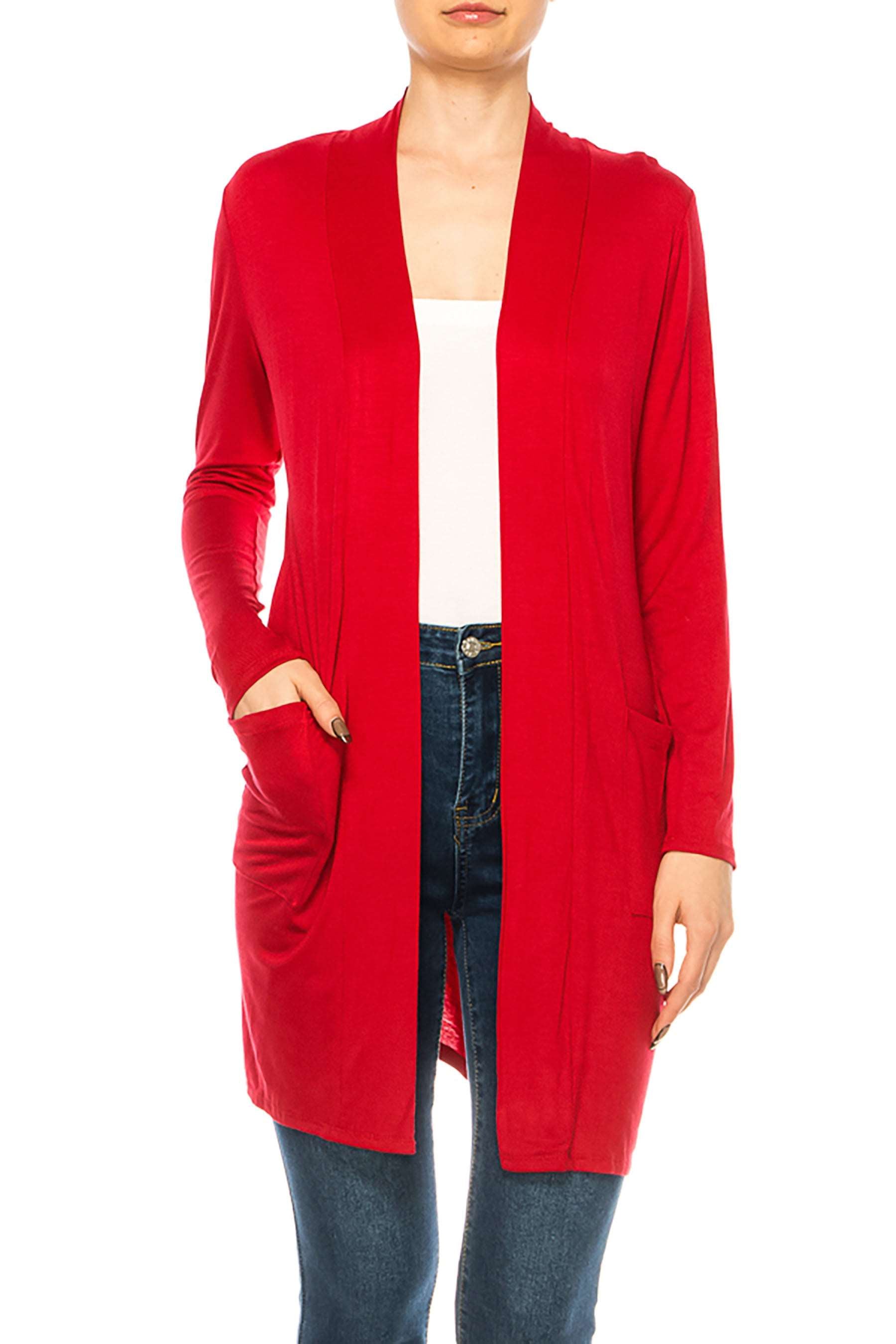 Women's Casual Open Front Basic Long Sleeves Side Pockets Solid Cardigan