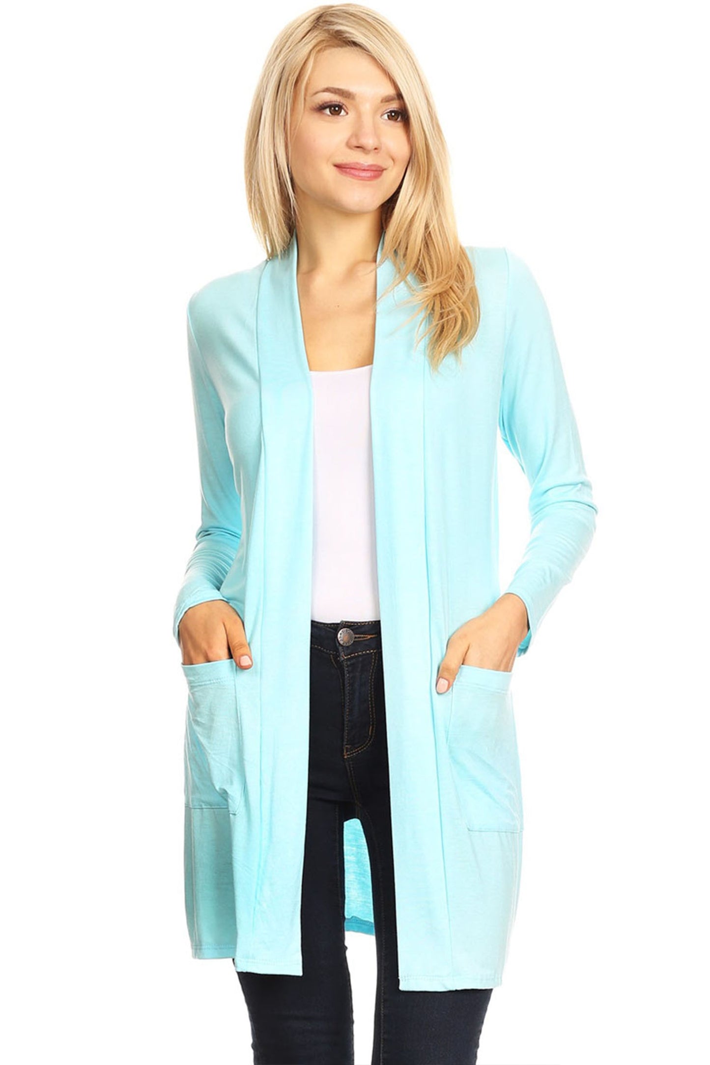 Women's Classic Open Front Long Sleeve Cardigan  with Side Pockets