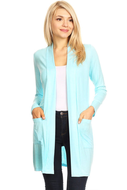 Women's Classic Open Front Long Sleeve Cardigan  with Side Pockets