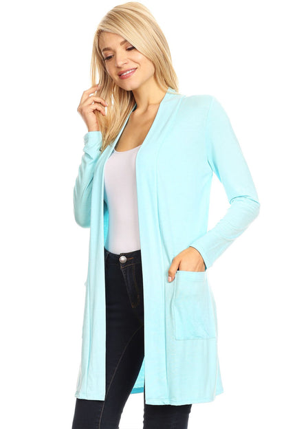 Women's Classic Open Front Long Sleeve Cardigan  with Side Pockets