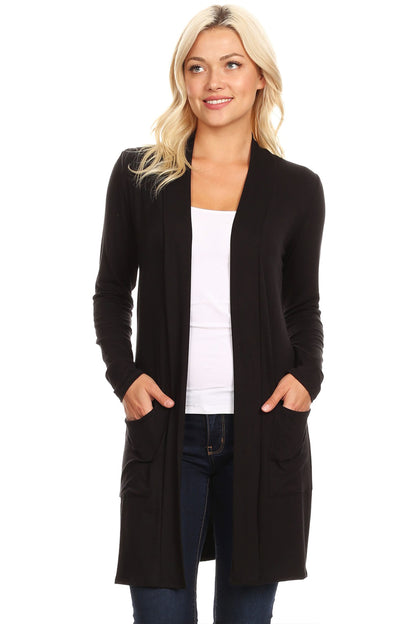 Women's Classic Open Front Long Sleeve Cardigan  with Side Pockets