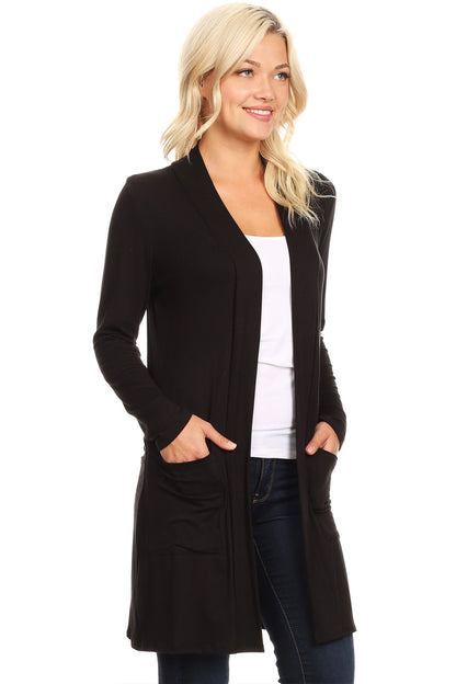 Women's Classic Open Front Long Sleeve Cardigan  with Side Pockets