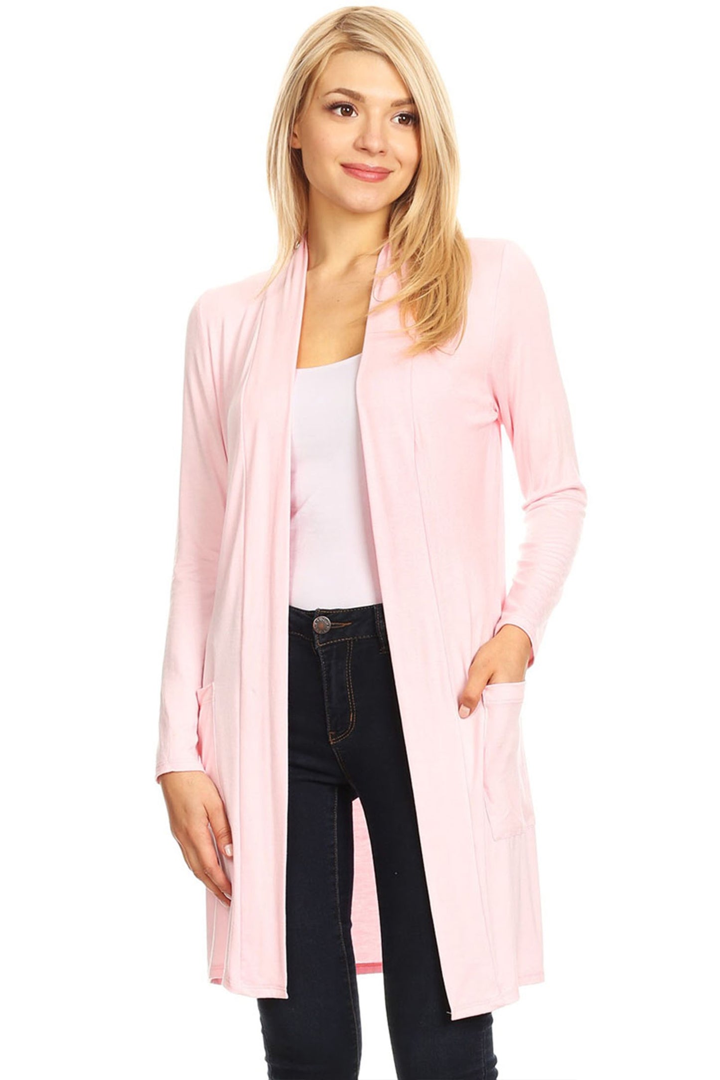 Women's Classic Open Front Long Sleeve Cardigan  with Side Pockets