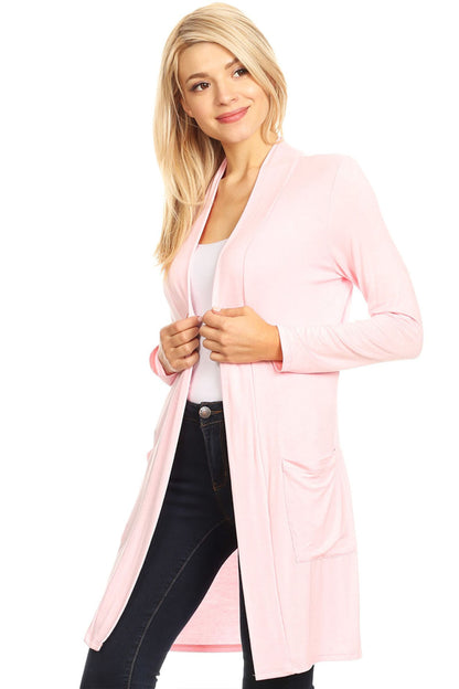 Women's Classic Open Front Long Sleeve Cardigan  with Side Pockets