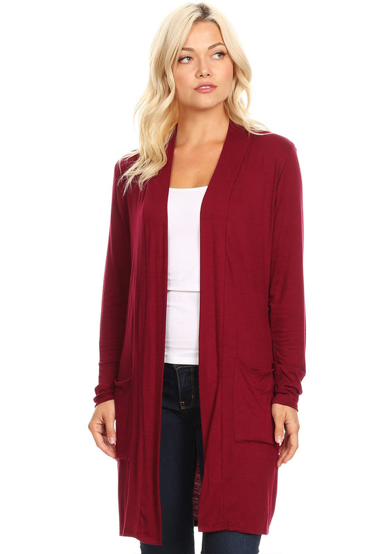 Women's Classic Open Front Long Sleeve Cardigan  with Side Pockets