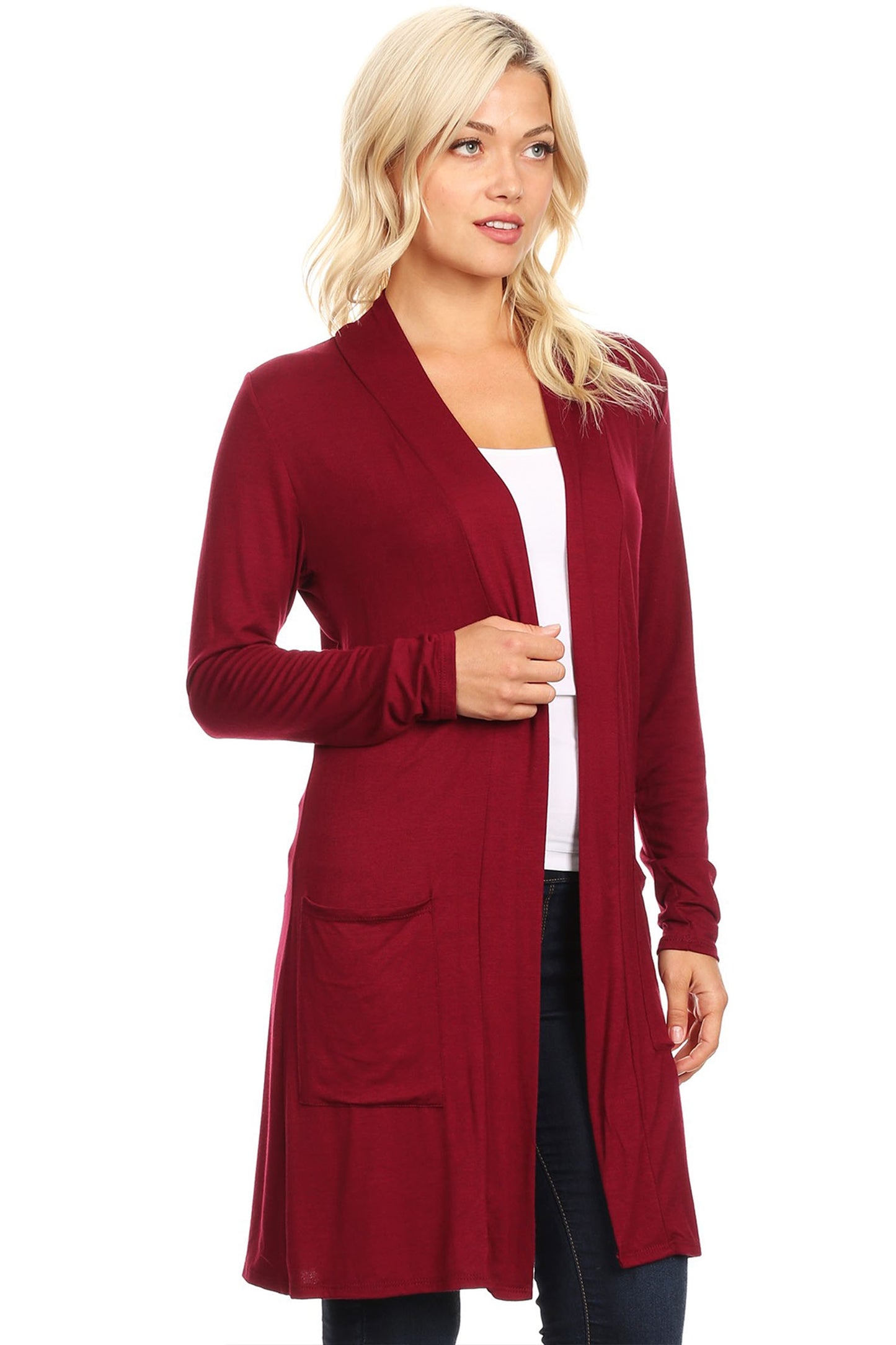 Women's Classic Open Front Long Sleeve Cardigan  with Side Pockets