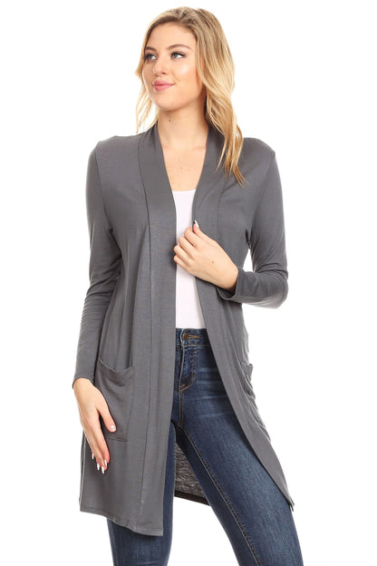 Women's Classic Open Front Long Sleeve Cardigan  with Side Pockets