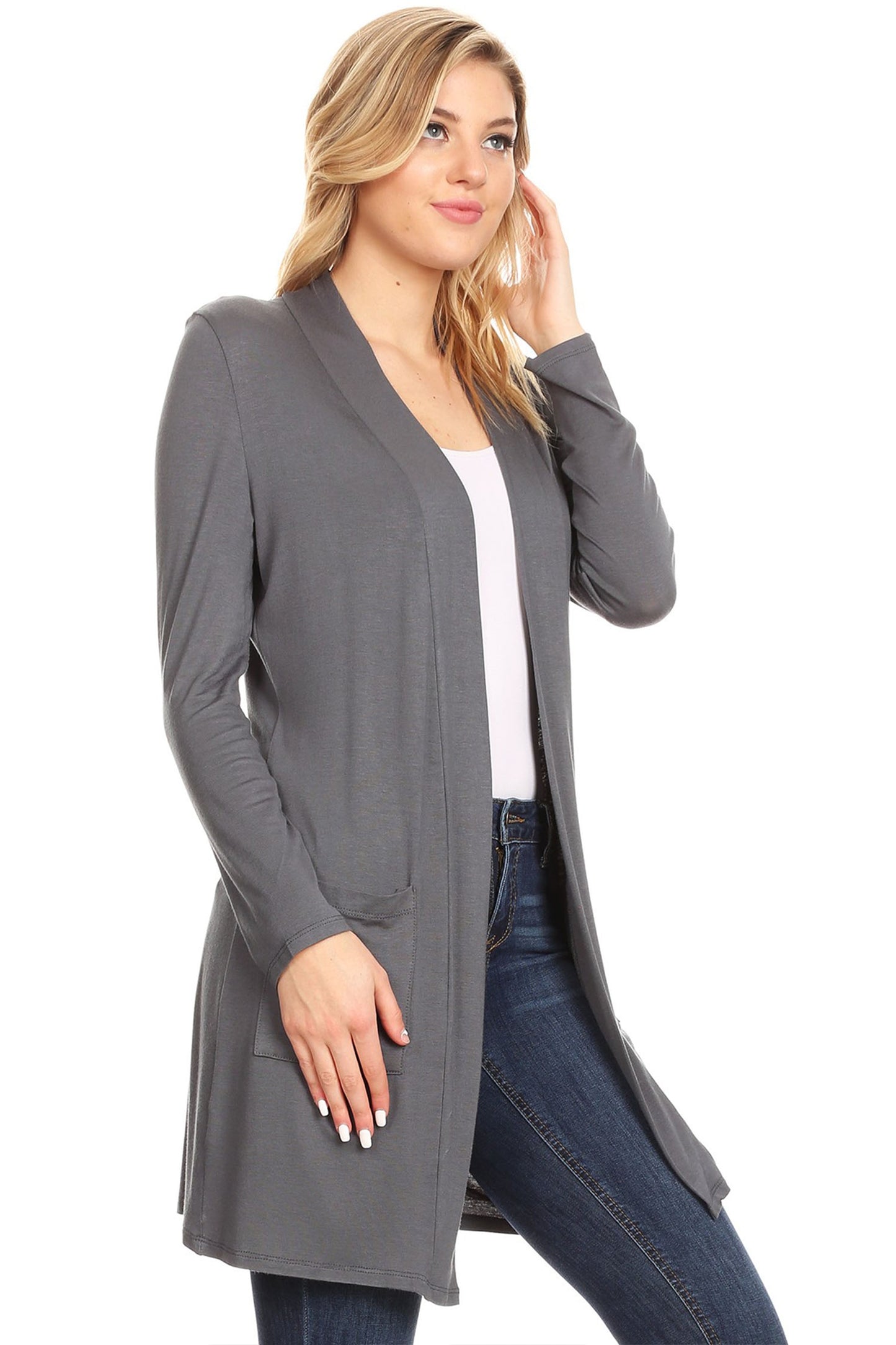 Women's Classic Open Front Long Sleeve Cardigan  with Side Pockets